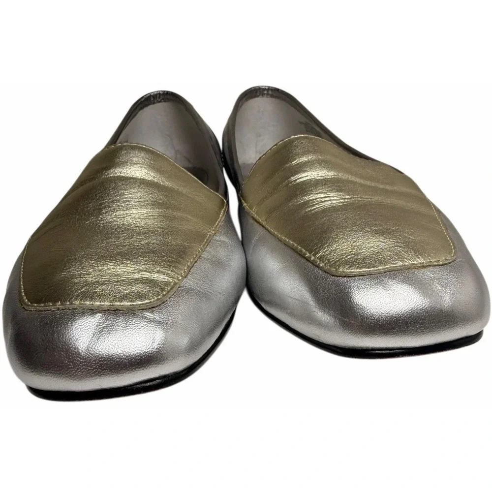 Enzo Angiolini Metallic Liberty‎ Square Toe Leather Loafers 8M